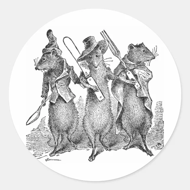 Mice with Silverware Classic Round Sticker Zazzle