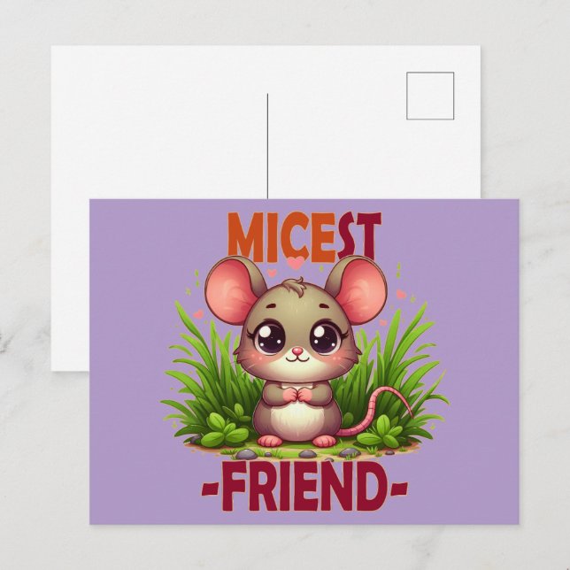 Micest Friend funny pun Cute baby Mouse cartoon Postcard (Front/Back)