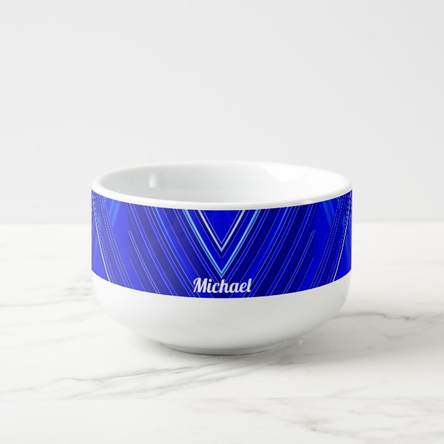 MICHAEL ~ 3D STRIPES Blue White WOW! Soup Mug (Front)