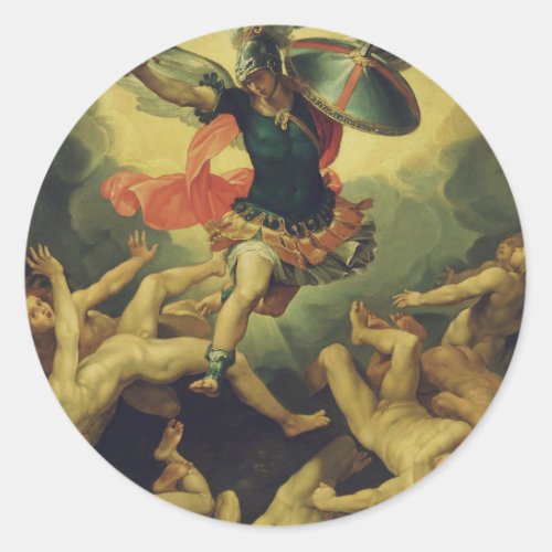 Michael and the fallen angels by Giuseppe Cesari Classic Round Sticker