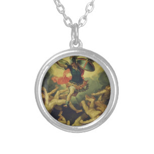 Michael and the fallen angels by Giuseppe Cesari Silver Plated Necklace