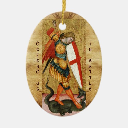 Michael Archangel and Dragon Sienese Prayer Ceramic Ornament