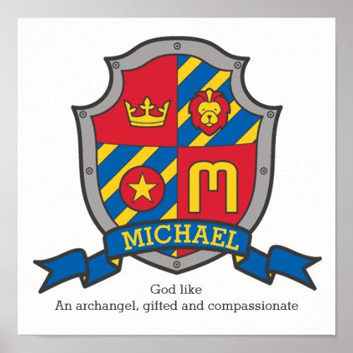 Michael boys M name meaning red blue crest poster