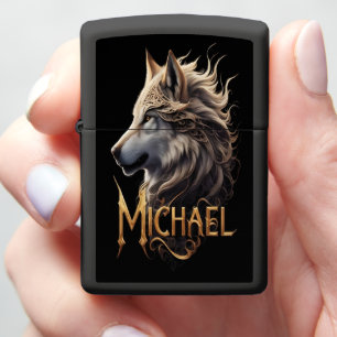 Michael Golden Wolf Portrait Zippo Lighter