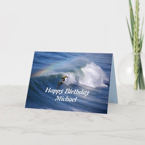 Michael Happy Birthday Surfer With Rainbow Card