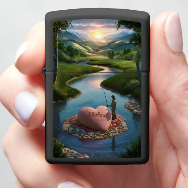 Michael Heart-Shaped Island at Sunset Zippo Lighter (In Hand)
