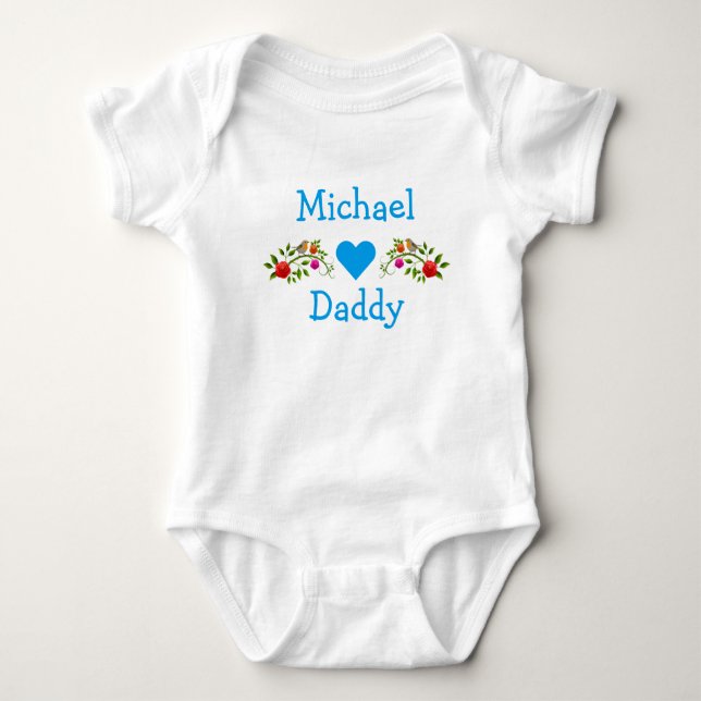 Michael Hearts Loves Daddy Twins Flowers Birds Baby Bodysuit (Front)