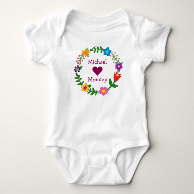 Michael Hearts Mommy Elegant Flowers Personalize Baby Bodysuit (Front)
