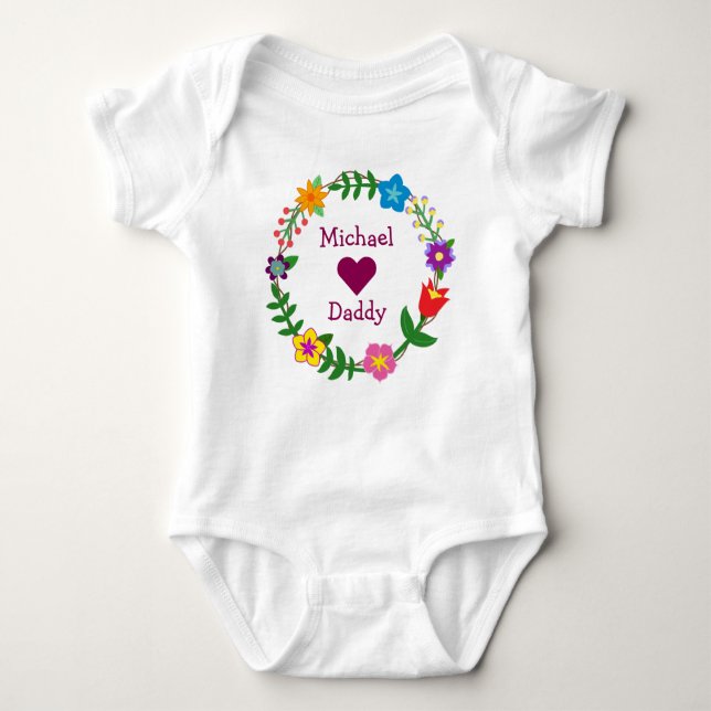 Michael Loves Daddy Elegant Flowers Personalize Baby Bodysuit (Front)