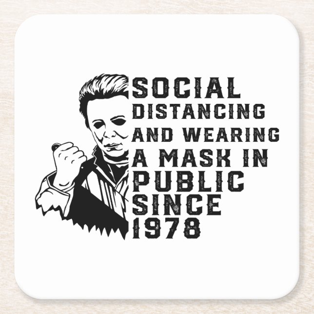 Michael Myers Social Distancing Square Paper Coaster (Front)