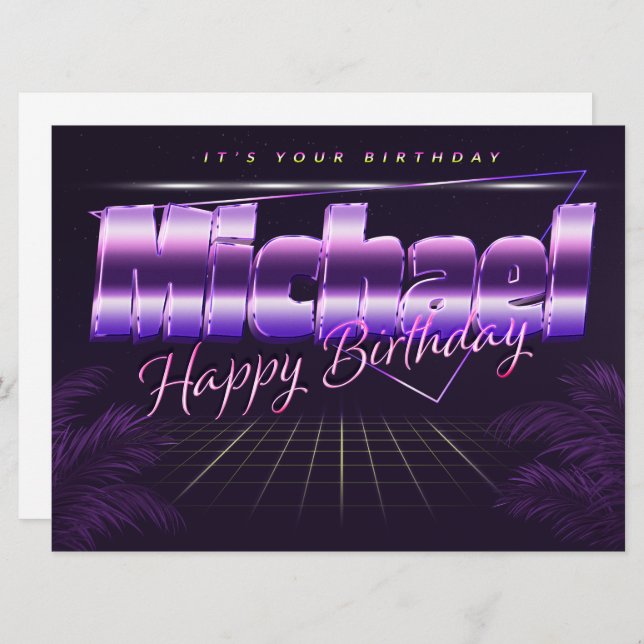 Michael Name First name lila retro card Birthday (Front/Back)