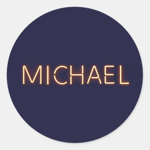 Michael Name in Glowing Neon Lights Classic Round Sticker