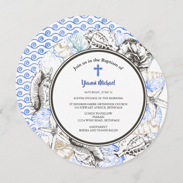 Michael Round Baptism Invitation (Front/Back)