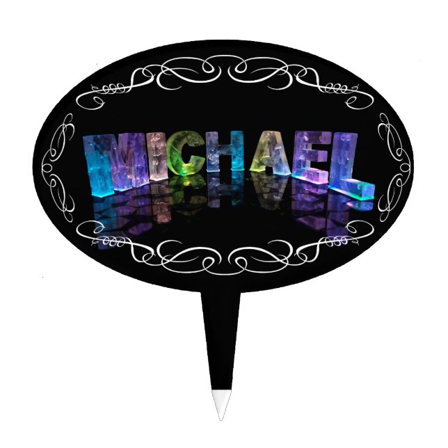 Michael  - The Name Michael in 3D Lights (Photogra Cake Topper (Front)