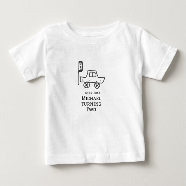 Michael turning two birthday toy car traffic light baby T-Shirt (Front)