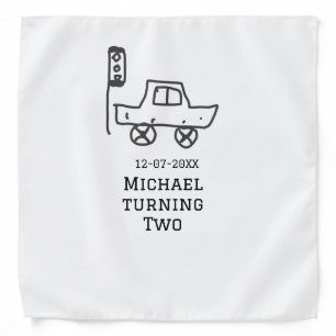 Michael turning two birthday toy car traffic light bandana