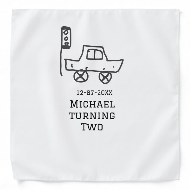 Michael turning two birthday toy car traffic light bandana (Front)