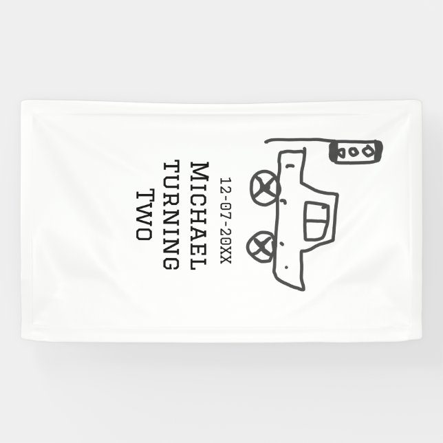 Michael turning two birthday toy car traffic light banner (Horizontal)