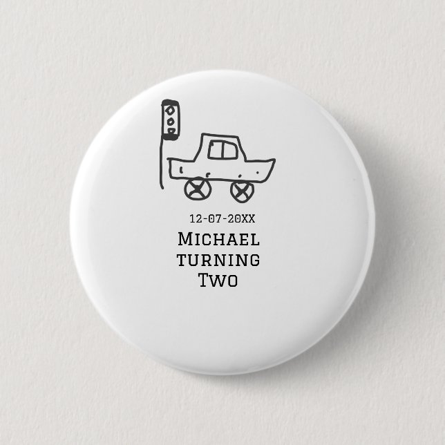 Michael turning two birthday toy car traffic light button (Front)
