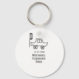 Michael turning two birthday toy car traffic light keychain