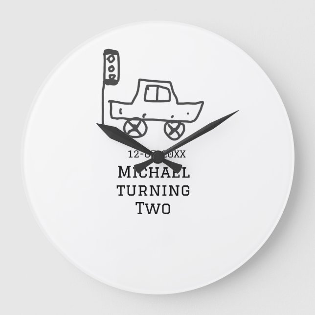 Michael turning two birthday toy car traffic light large clock (Front)