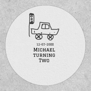 Michael turning two birthday toy car traffic light patch