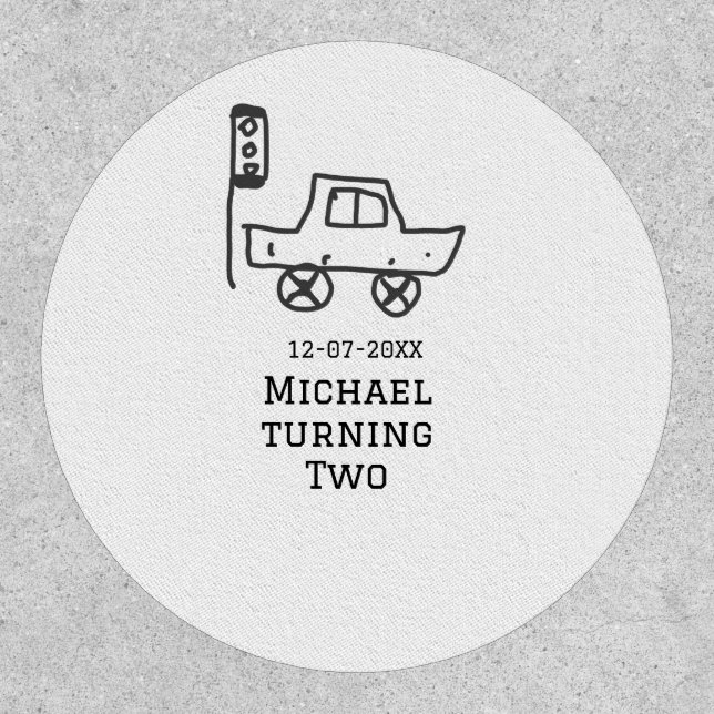 Michael turning two birthday toy car traffic light patch (Front)
