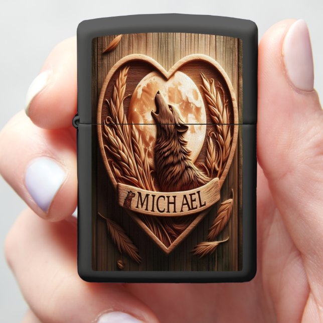 Michael Wolf Howl Moonlit Heart Zippo Lighter (In Hand)