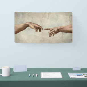 Michaelangelo hands creation adam god banner