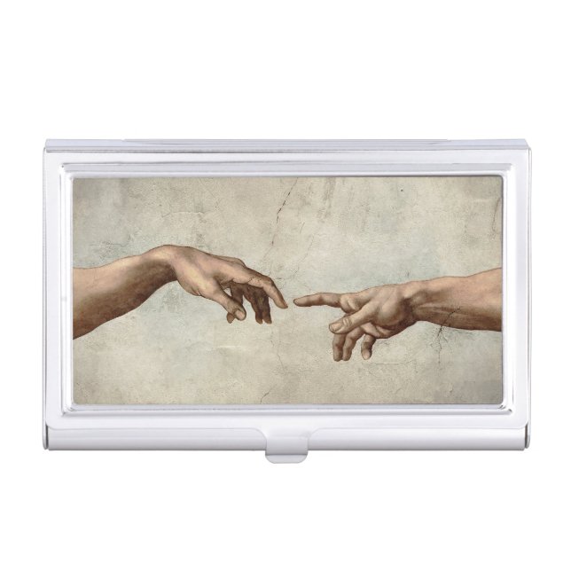 Michaelangelo hands creation adam god business card case (Front)