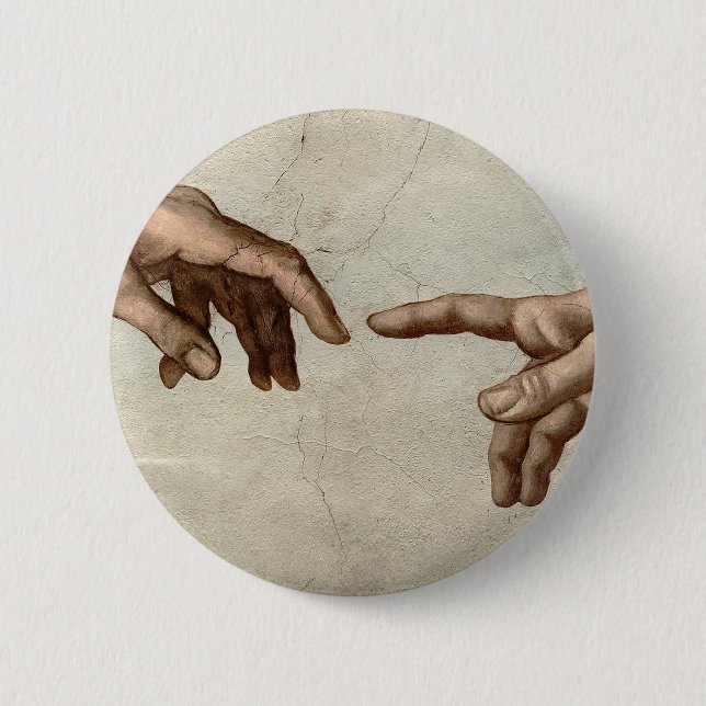 Michaelangelo hands creation adam god button (Front)