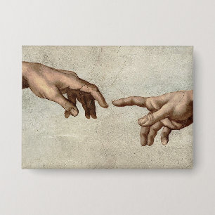 Michaelangelo hands creation adam god button