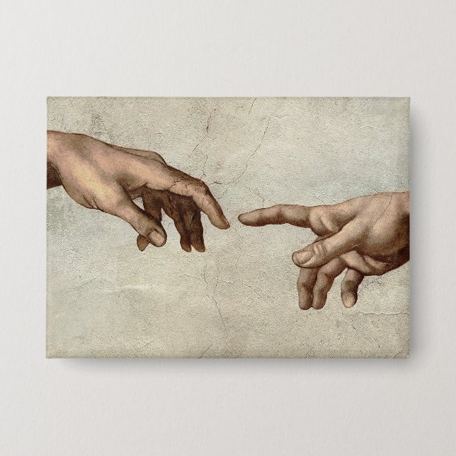 Michaelangelo hands creation adam god button (Front)