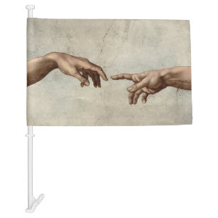 Michaelangelo hands creation adam god car flag