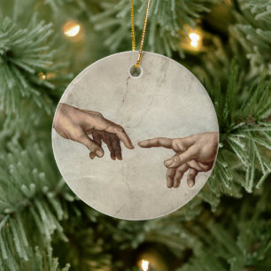 Michaelangelo hands creation adam god ceramic ornament
