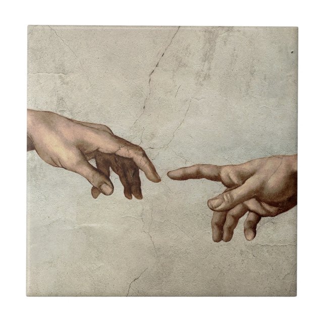 Michaelangelo hands creation adam god ceramic tile (Front)