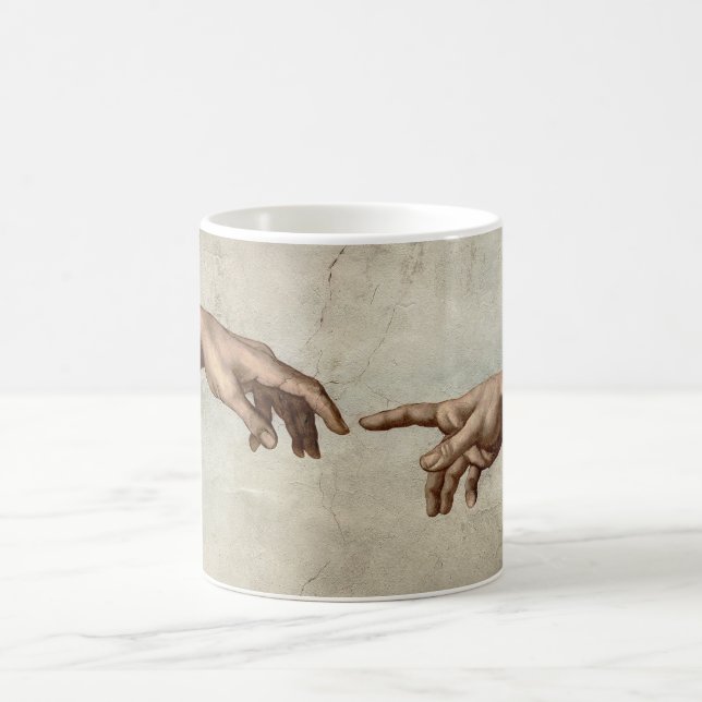 Michaelangelo hands creation adam god coffee mug (Center)
