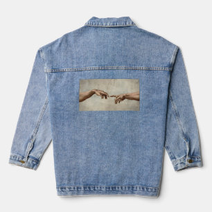Michaelangelo hands creation adam god denim jacket