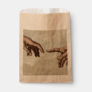 Michaelangelo hands creation adam god favor bag