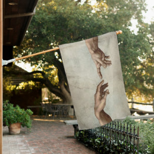 Michaelangelo hands creation adam god house flag