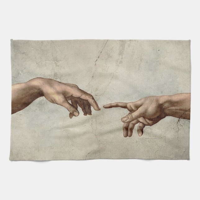 Michaelangelo hands creation adam god kitchen towel (Horizontal)
