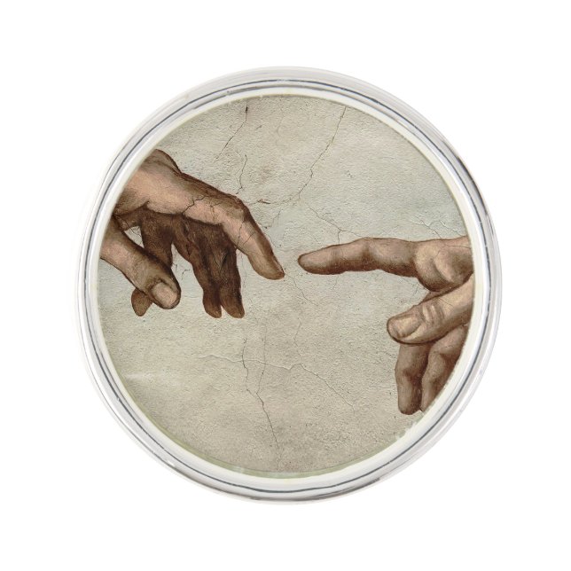 Michaelangelo hands creation adam god lapel pin (Front)