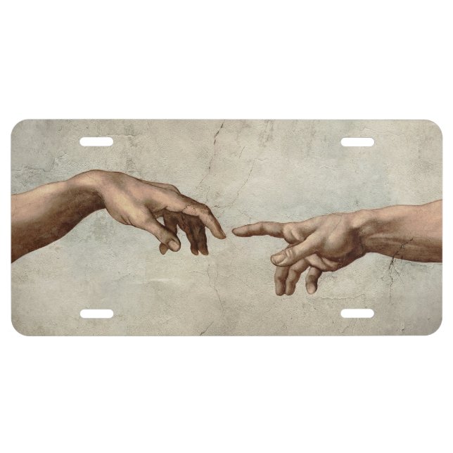 Michaelangelo hands creation adam god license plate (Front)