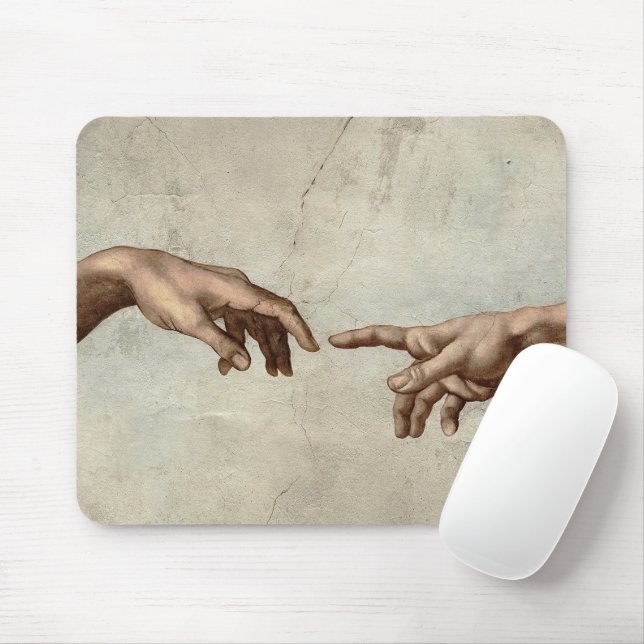 Michaelangelo hands creation adam god mouse pad (With Mouse)