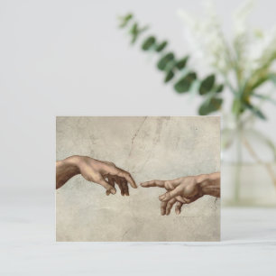 Michaelangelo hands creation adam god postcard