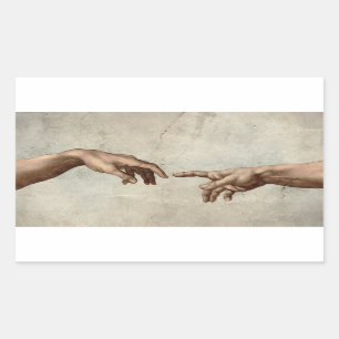 Michaelangelo hands creation adam god rectangular sticker