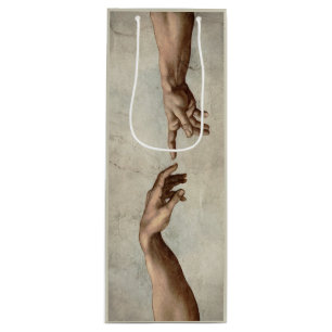 Michaelangelo hands creation adam god wine gift bag