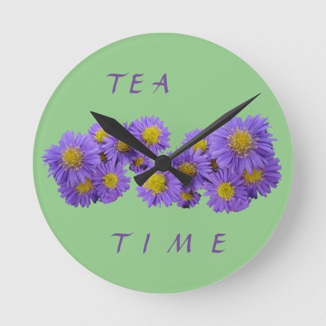 Michaelmas Daisy Cust. Green Acrylic Wall Clock (Front)