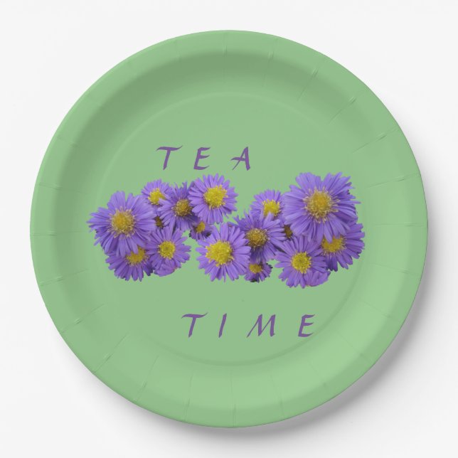 Michaelmas Daisy Cust. Green Paper Plate (Front)