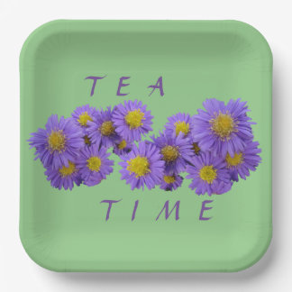 Michaelmas Daisy Cust. Green Square Paper Plate
